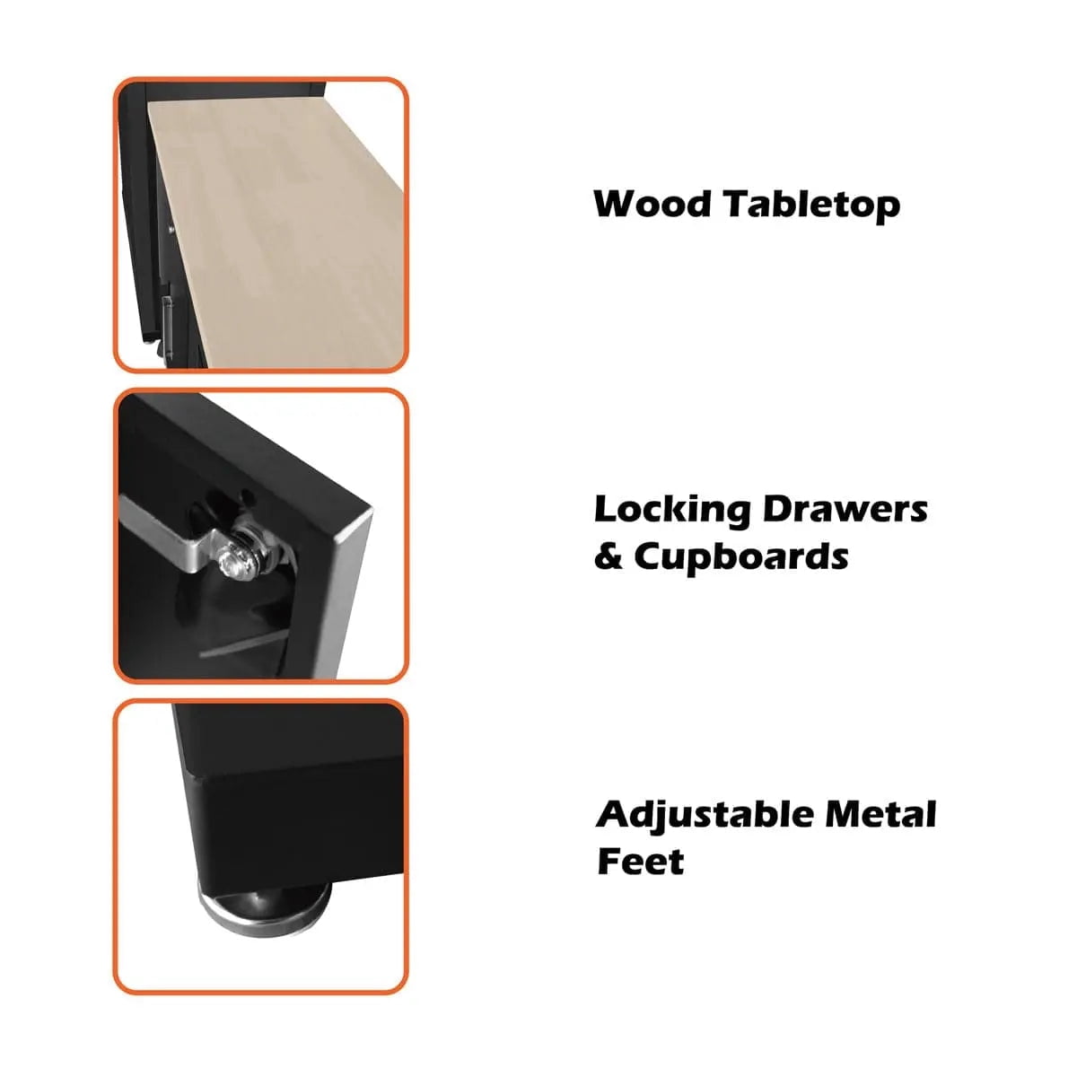 TMG Industrial 8-Piece Garage Storage Cabinet Combo Set, Fully-Welded, Pre-Sealed Wooden Tabletop, Workbench Station, Lockers, Adjustable Levelling, Matte Black Powder Coated Finish