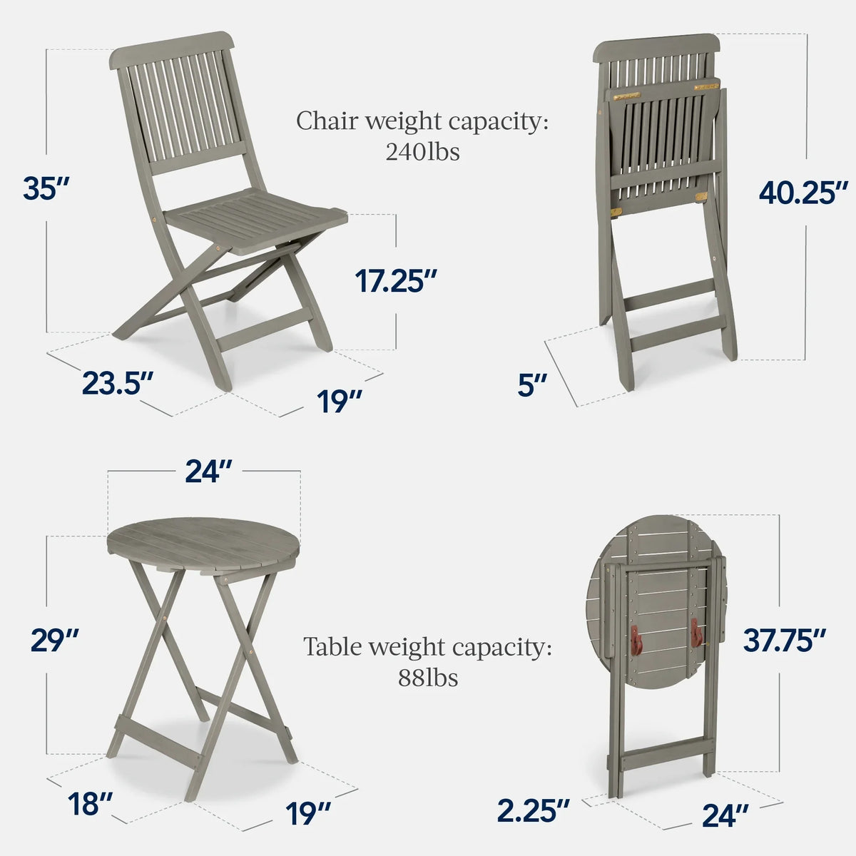 2026 NewBest Choice Products 3-Piece Acacia Wood Bistro Set, Folding Patio Furniture w/ 2 Chairs, Table - Natural