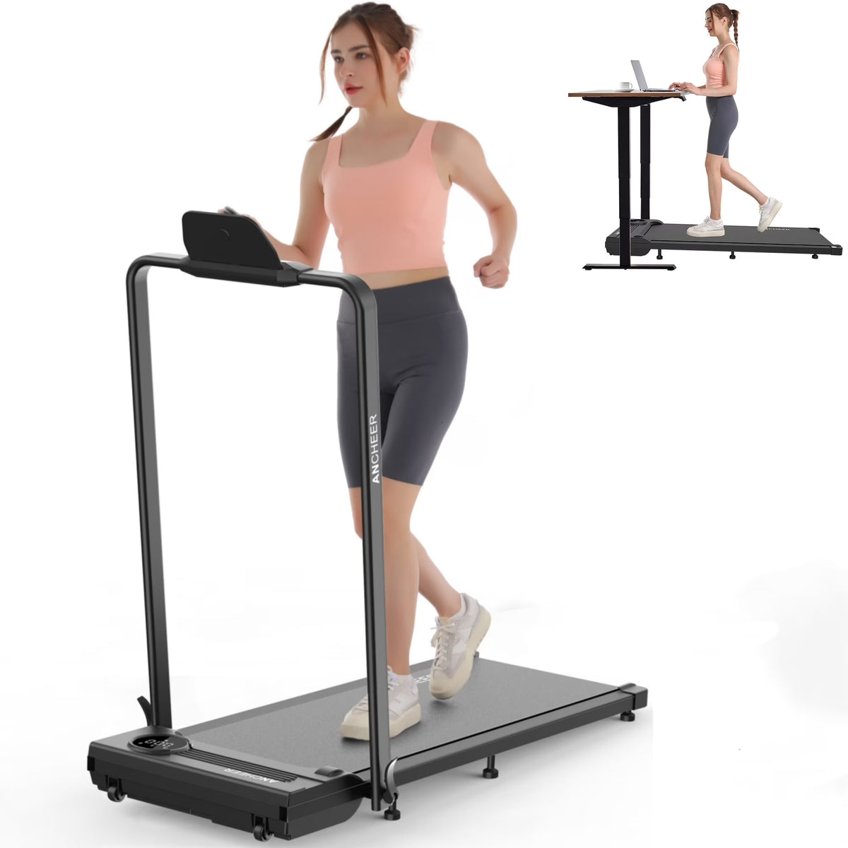 2026 NewANCHEER Portable Folding Walking Pad 300lb, 7.5 MPH Under Desk Treadmill with Remote Control & LED Display,2 in 1 Walking Pad Treadmill for Home/Office/Exercise(Pink)