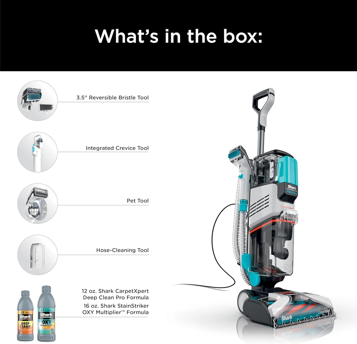 Shark CarpetXpert EX201 Carpet Cleaner, Cyan  C Deep Cleaning with StainStriker, Perfect for Pets, Includes Spot & Stain Remover Tools