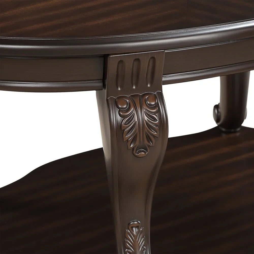 2026 New42" Oval Coffee Table with Storage Shelf, 2-Tier Solid Wood Cocktail Tea Table, Traditional Retro Center Table for Living Room, Bearing 400LBS, Cherry