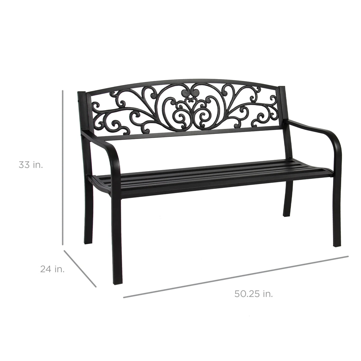 2026 NewBest Choice Products Outdoor Steel Bench Garden Patio Porch Furniture w/ Floral Design Backrest - Black