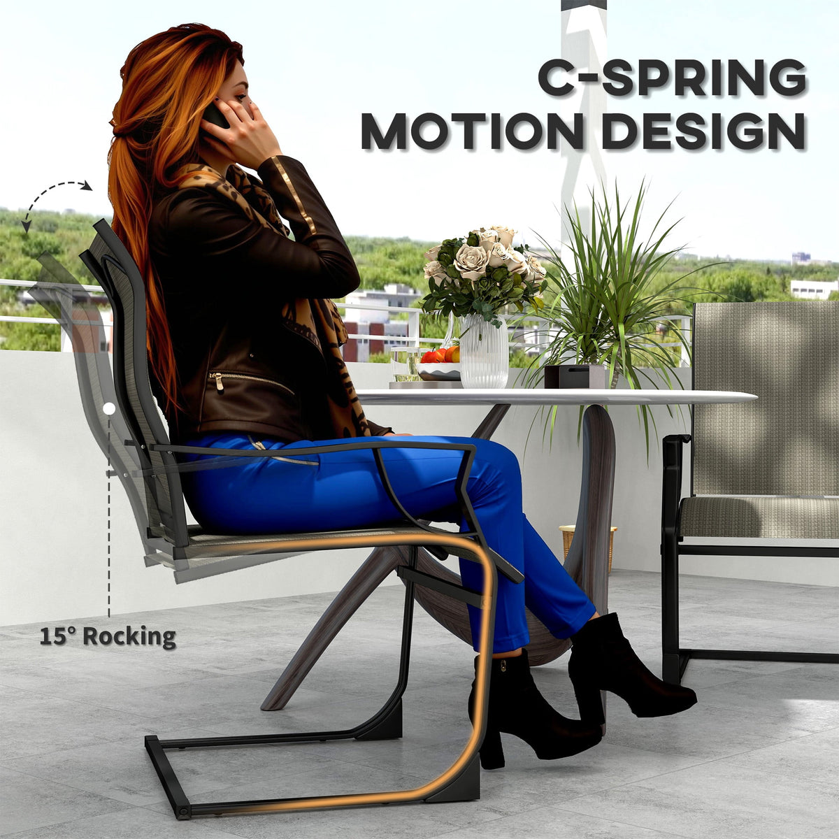 Outsunny Patio Chairs Set of 2, C Spring Motion Outdoor Dining Chairs