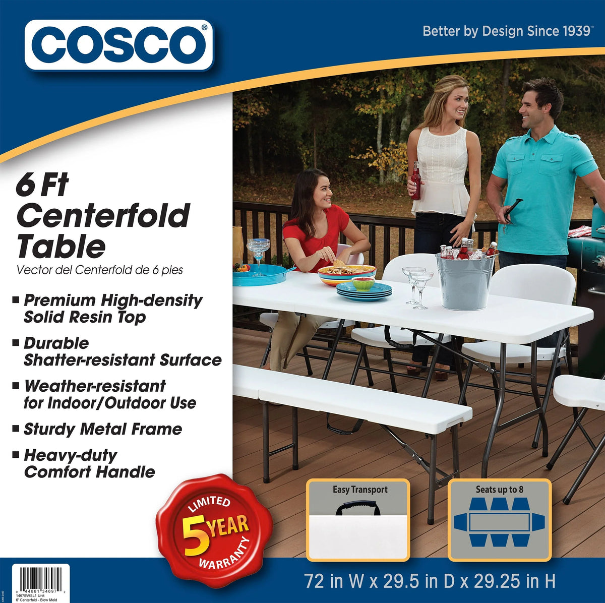 2026 NewCosco 6 Foot Folding Table In White Speckle