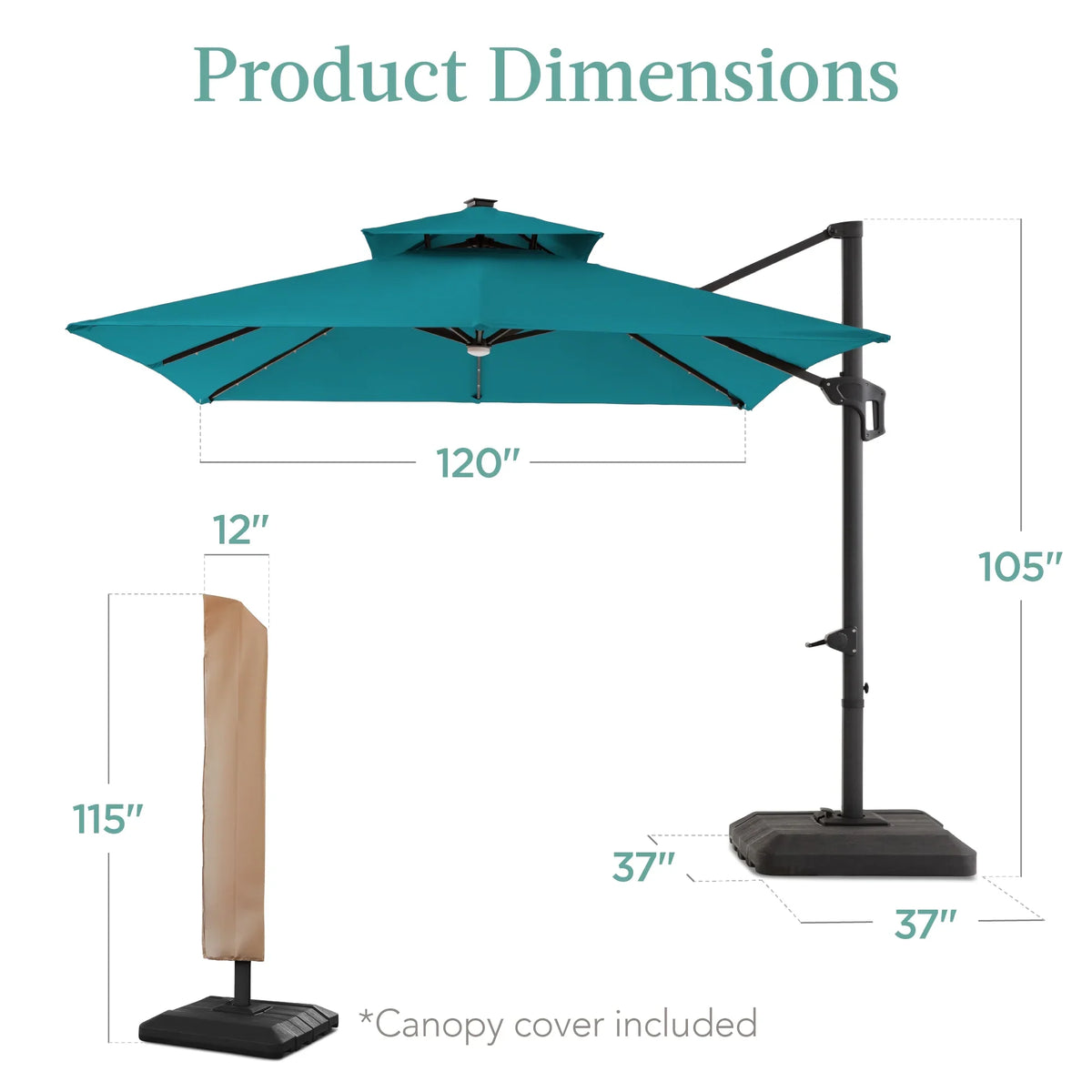 2026 NewBest Choice Products 10x10ft 2-Tier Square Outdoor Solar LED Cantilever Patio Umbrella w/ Base Included - Tan