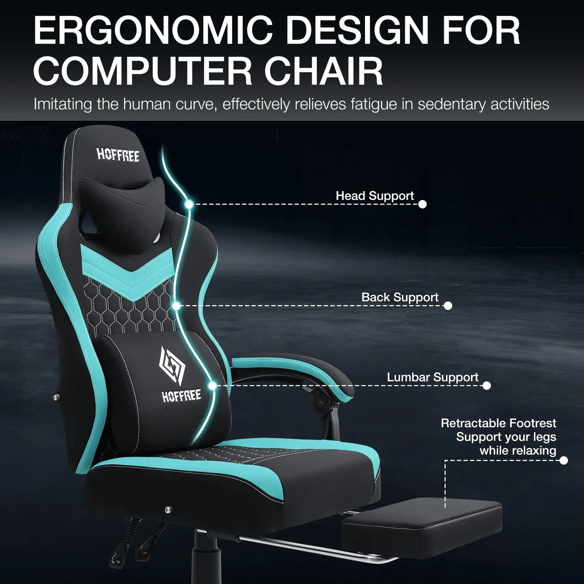 2026 NewHoffree Gaming Chair with Massage Fabric Office Chair with footrest for Adults, Ergonomic Gamer Chair with Headrest and Lumbar Support for Office Gaming, 440 LBS