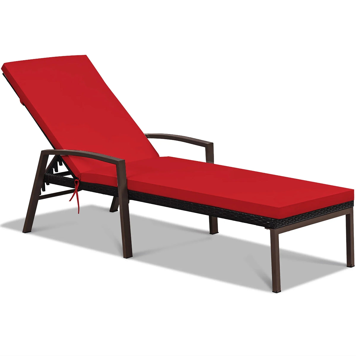 2026 NewCostway 2PCS Patio Rattan Lounge Chair Chaise Recliner Back Adjustable Cushioned Red