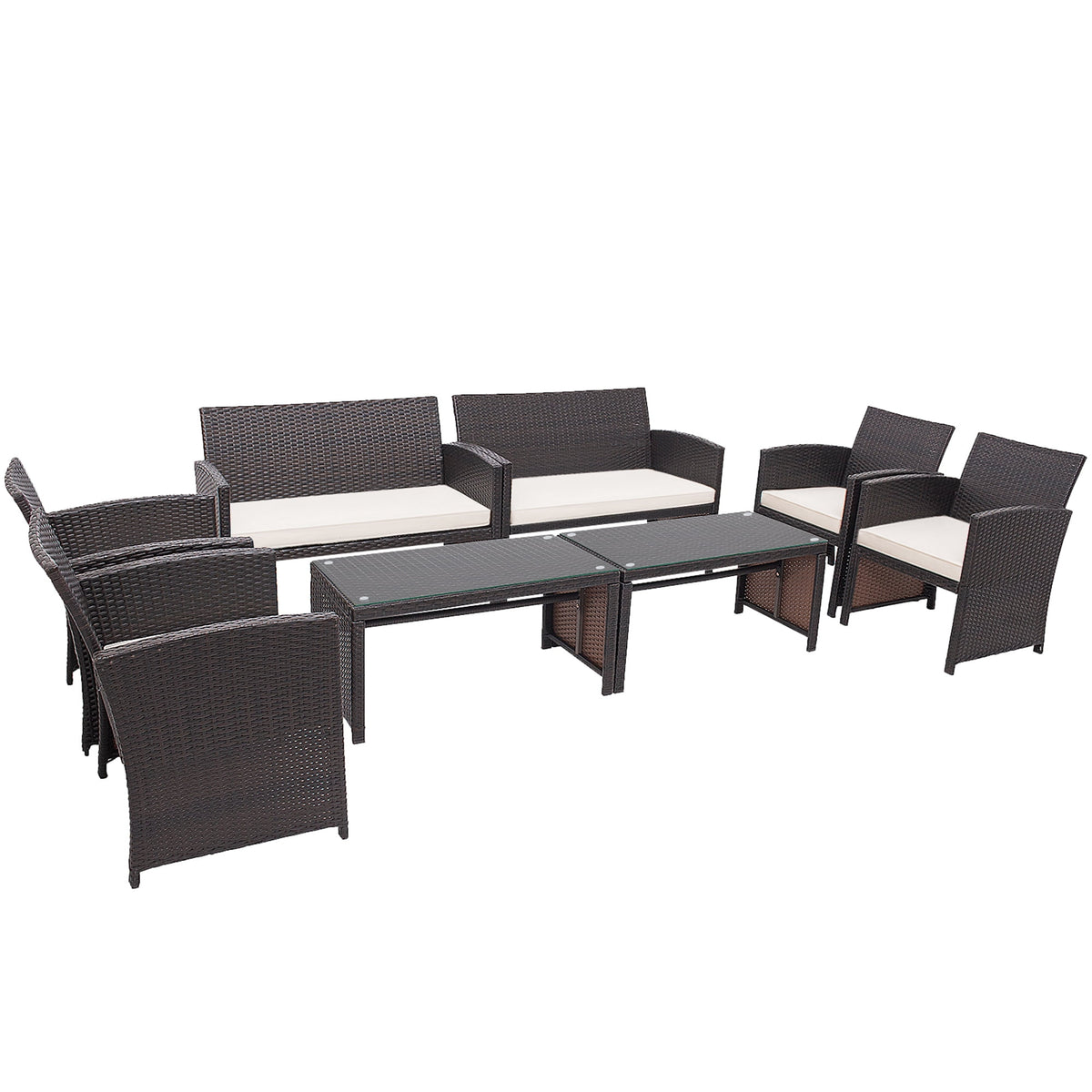 Gymax 8PCS Patio Conversation Set Outdoor Rattan Furniture Set w/ White Cushions