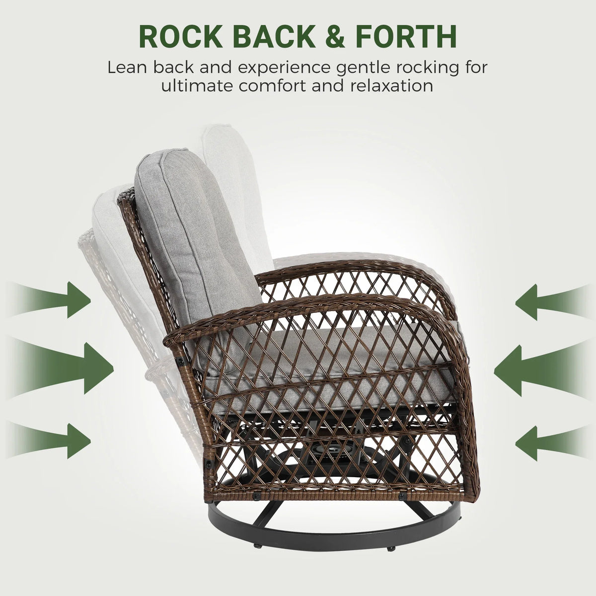 2026 New3 Piece Patio Swivel Rocker Chairs Set, 2 360-Degree Swivel Rocking Chairs with 1 Glass Top Table, PE Rattan Outdoor Bistro Set with Cushions for Balcony Deck Poolside Backyard Porch