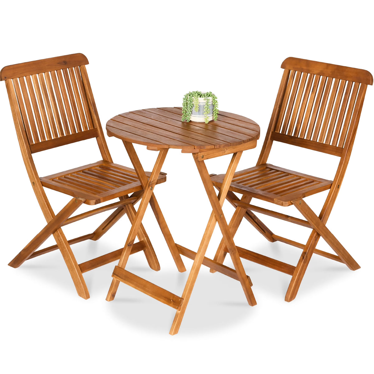 2026 NewBest Choice Products 3-Piece Acacia Wood Bistro Set, Folding Patio Furniture w/ 2 Chairs, Table - Natural