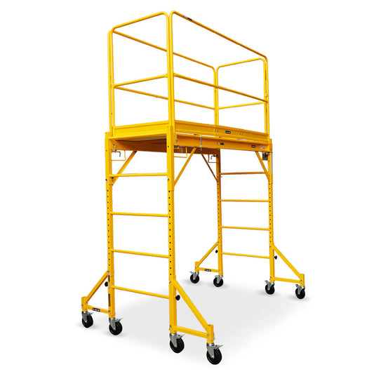 Baumr-AG 1.9 x 0.8 x 1.8m Adjustable Mobile Scaffold Platform, Guard Rail, Outrigger Wheel Set, Trapdoor Hatch