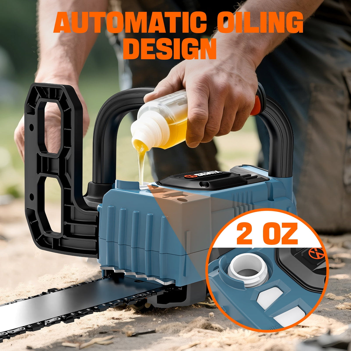 SENIX CSX2-M1 8" 20V Battery Powered Chainsaw, Brushless, Automatic Oiler, Tool-Free Chain Tensioning, Cordless