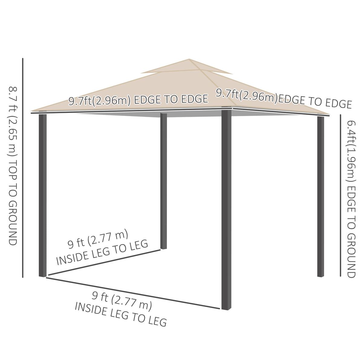 Outsunny 10' x 10' Outdoor Patio Gazebo Shelter Tent w/ Sidewalls, Khaki