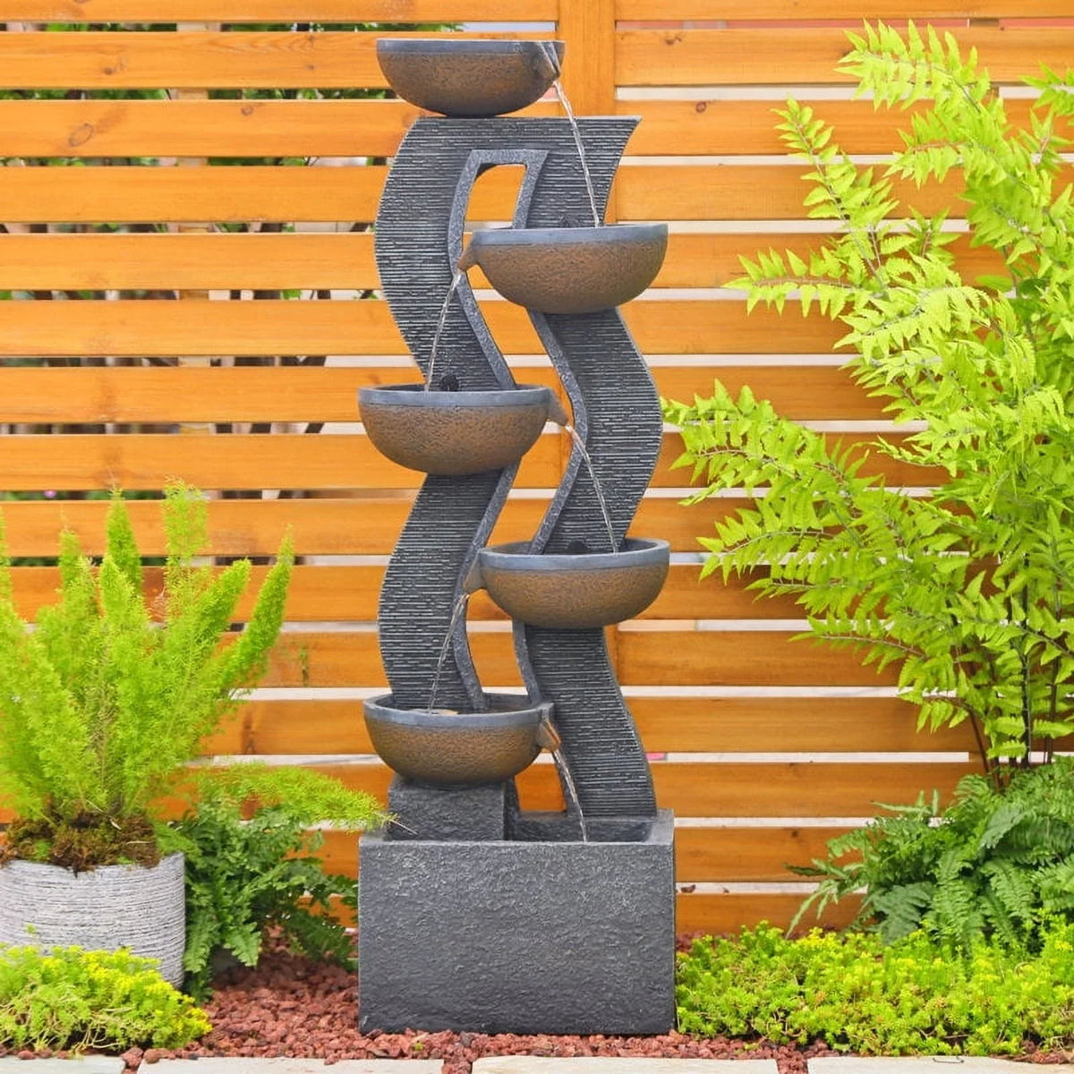2026 New6-Tiered Garden Water Fountains Large Outdoor Fountains and Waterfalls with Light for Patio Yard Porch Pool Decor