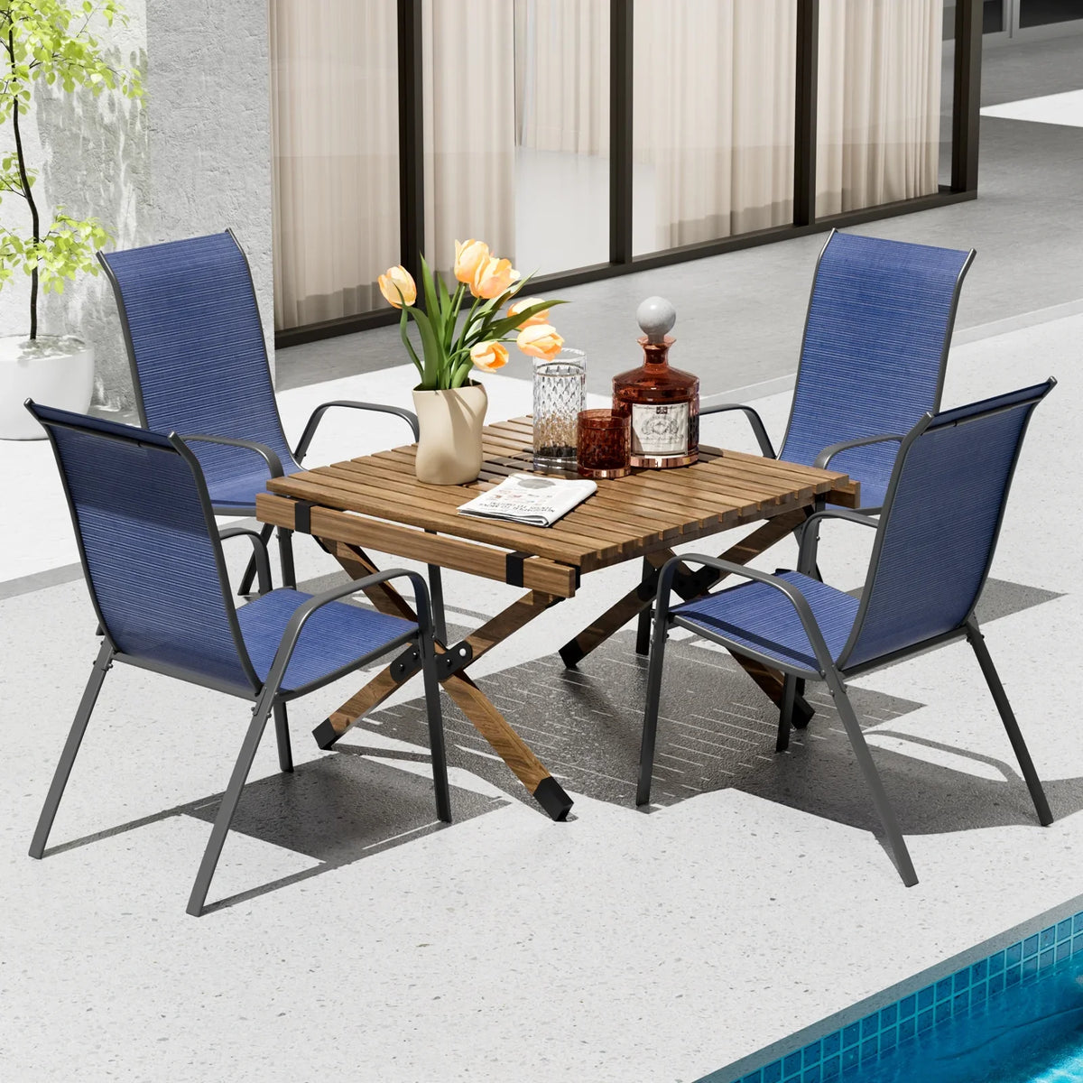 2026 NewArlopu 8Pcs Patio Dining Chairs Outdoor Stackable Armrest Chairs for Lawn Garden Backyard