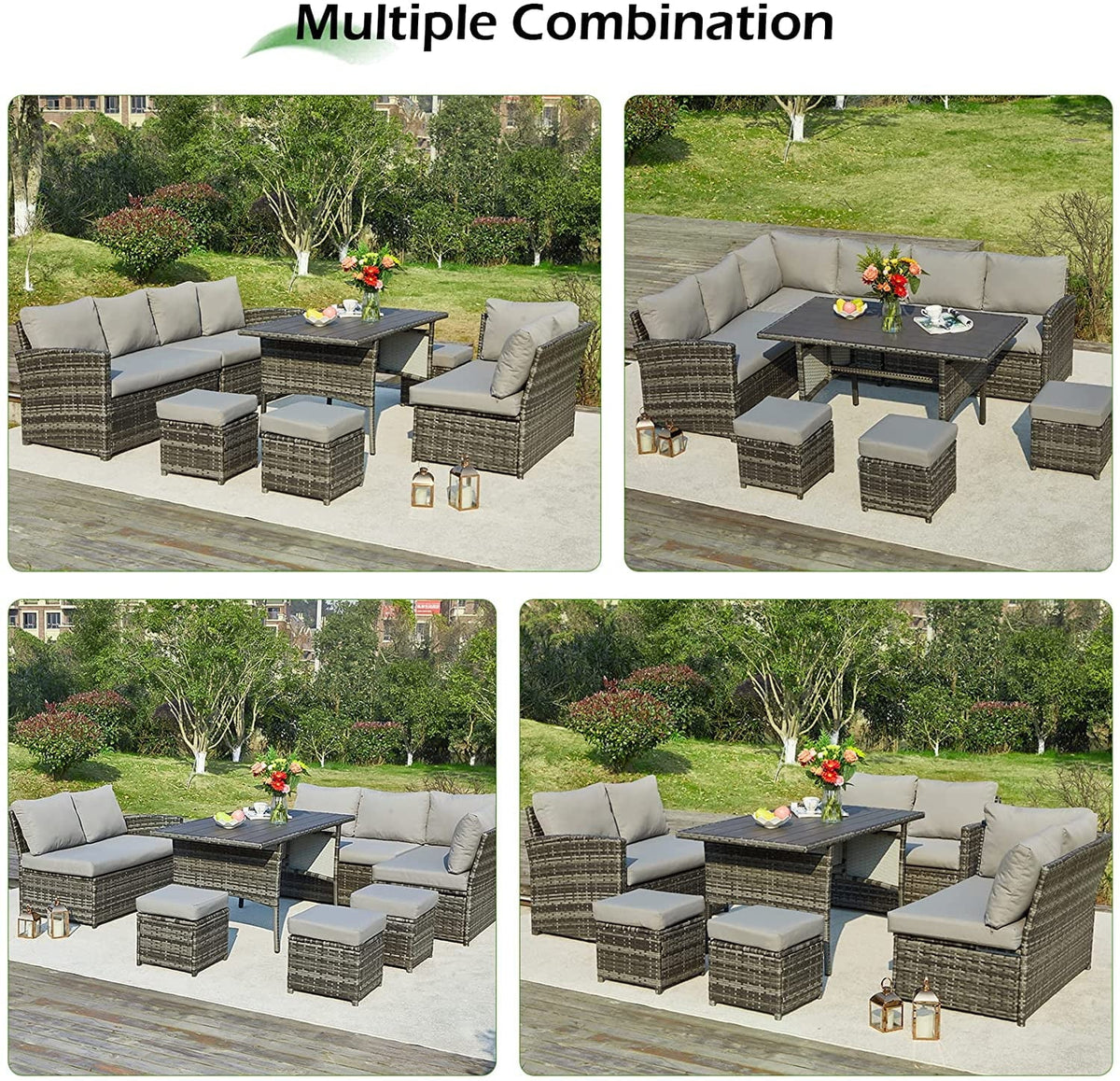 2026 NewAECOJOY 7 Piece Patio Furniture Set PE Rattan Outdoor Dining Set Sectional Sofa Couch with Table Patio Conversation Set in Gray