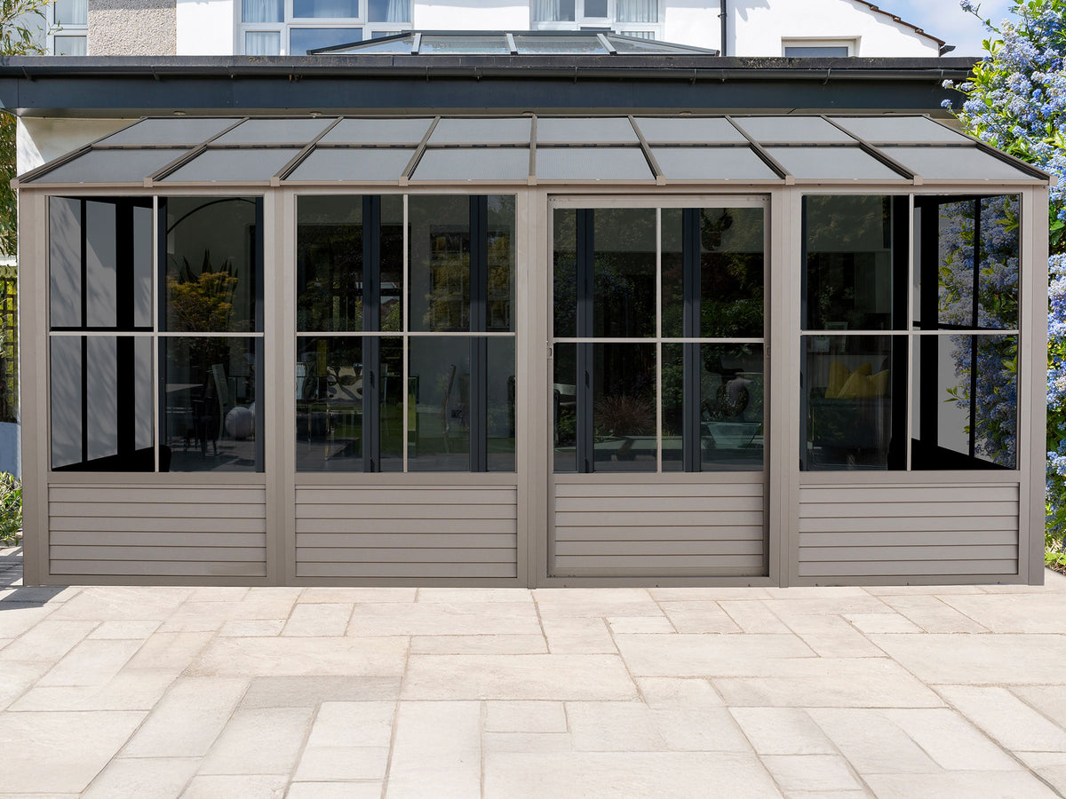 Gazebo Penguin Florence 10 ft x 16 ft Polycarbonate Roof Wall Mounted Solarium - Sand