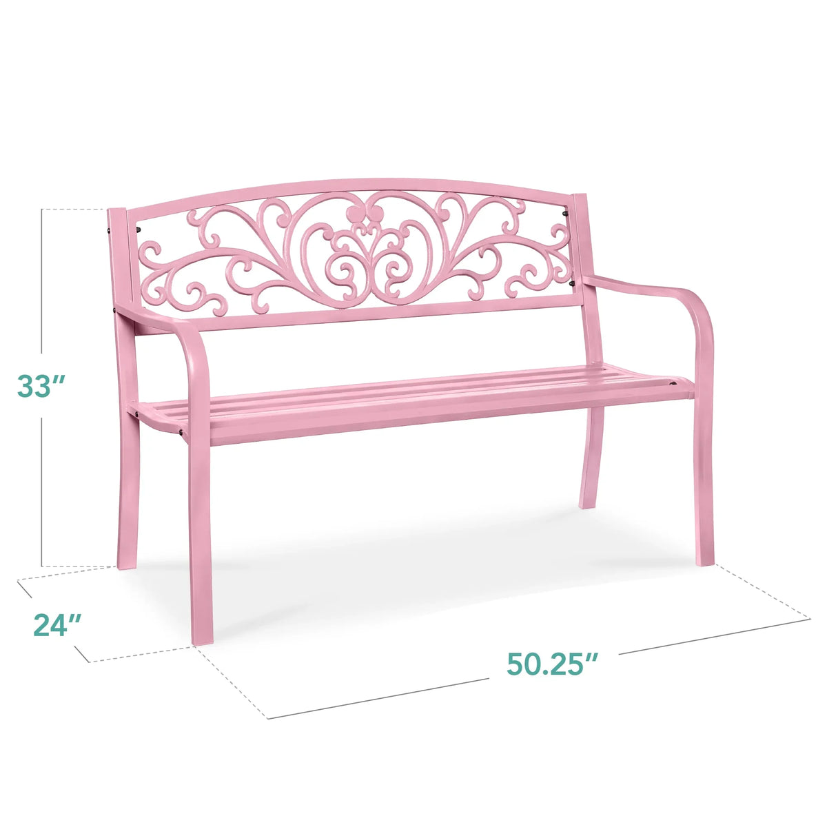 2026 NewBest Choice Products Outdoor Steel Bench Garden Patio Porch Furniture w/ Floral Design Backrest - Black