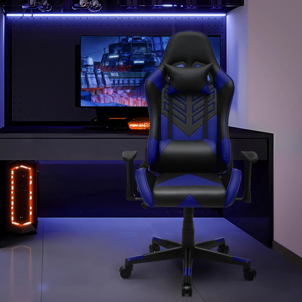 2026 NewMagshion Ergonomic Gaming Chair, Comfortable Gaming Chair, Computer Chair Leather Desk Chair Adjustable Swivel Gaming Office Chair, Blue