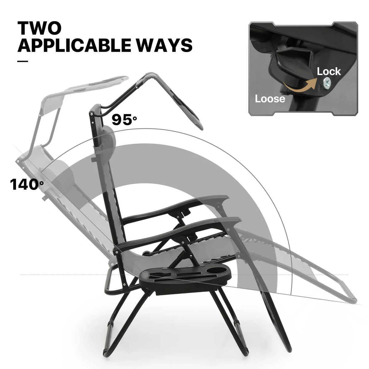 2026 NewMoNiBloom Zero Gravity Chairs Set of 2, Folding Outdoor Patio Beach Recliner with Canopy Shade & Headrest, Black
