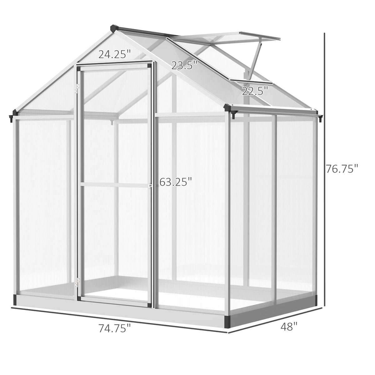 Outsunny 4'x6.2'x6.4' Walk-in Garden Greenhouse Polycarbonate Panels Plants Flower Growth Shed Cold Frame Outdoor Portable Warm House Aluminum Frame