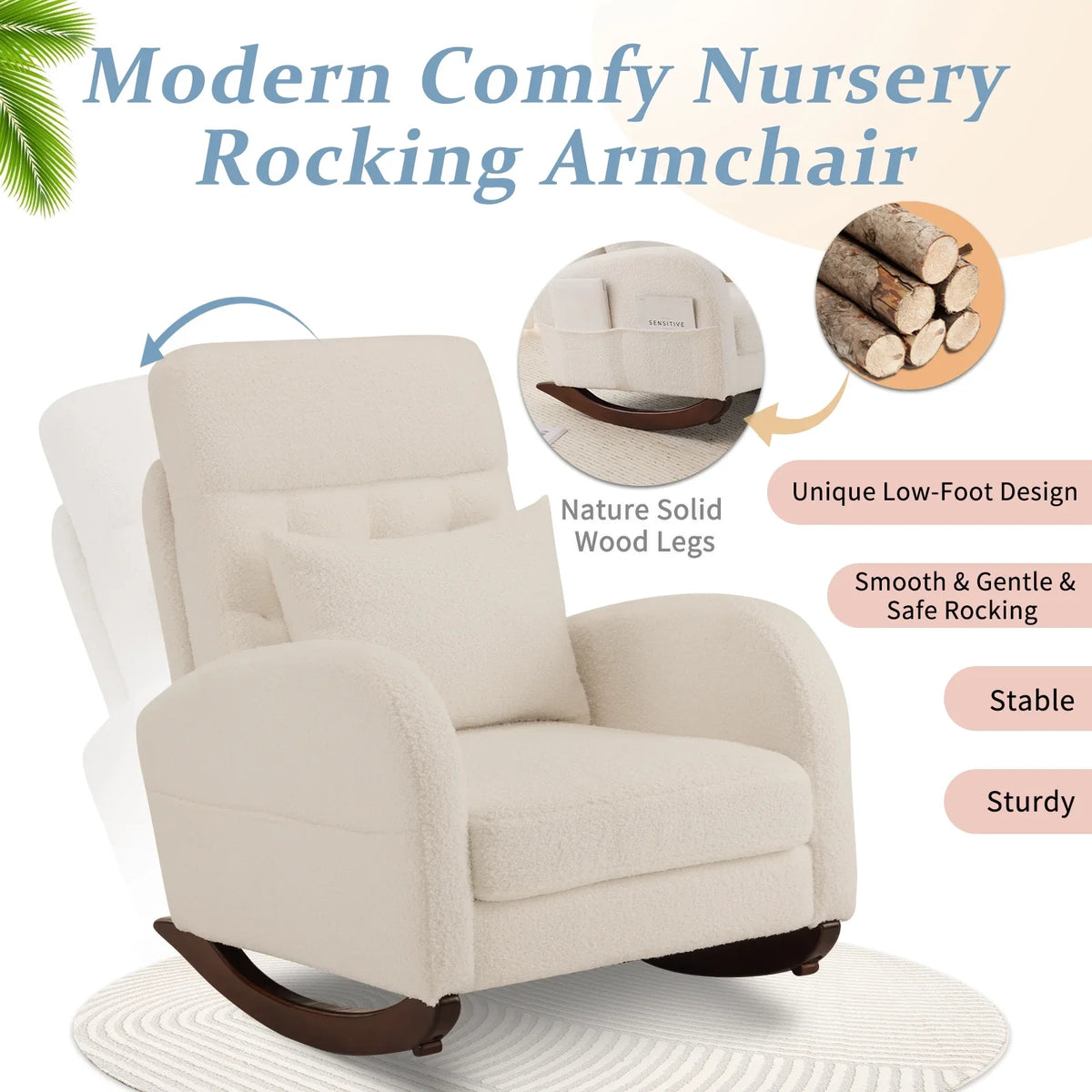 2026 NewKtaxon Rocking Accent Chair Glider Reading Chair Comfy Teddy Velvet Upholstered Single Sofa Rocker for Living Room, Nursery, Bedroom Beige