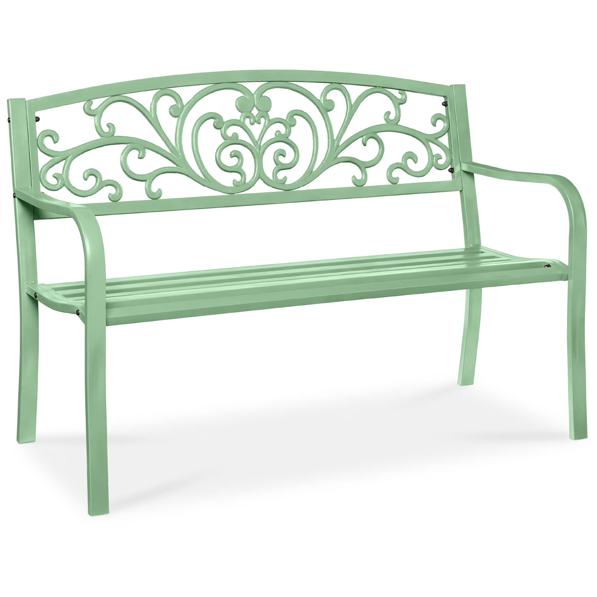 2026 NewBest Choice Products Outdoor Steel Bench Garden Patio Porch Furniture w/ Floral Design Backrest - Black