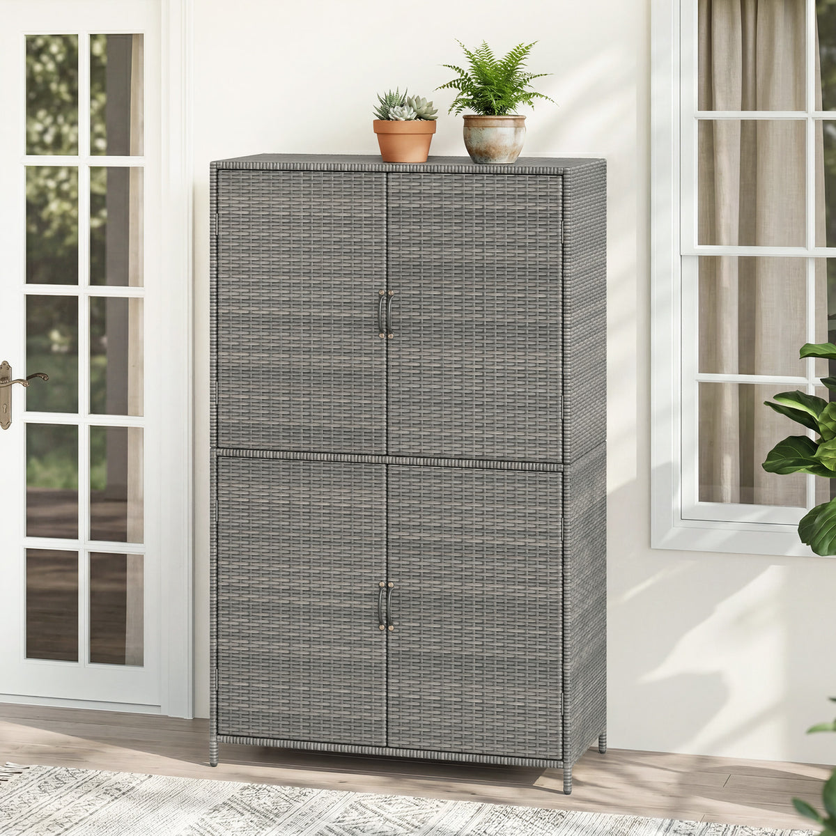 Costway Outdoor Storage Cabinet with Adjustable Shelves & Anti-Toppling Device for Garden Mix Gray