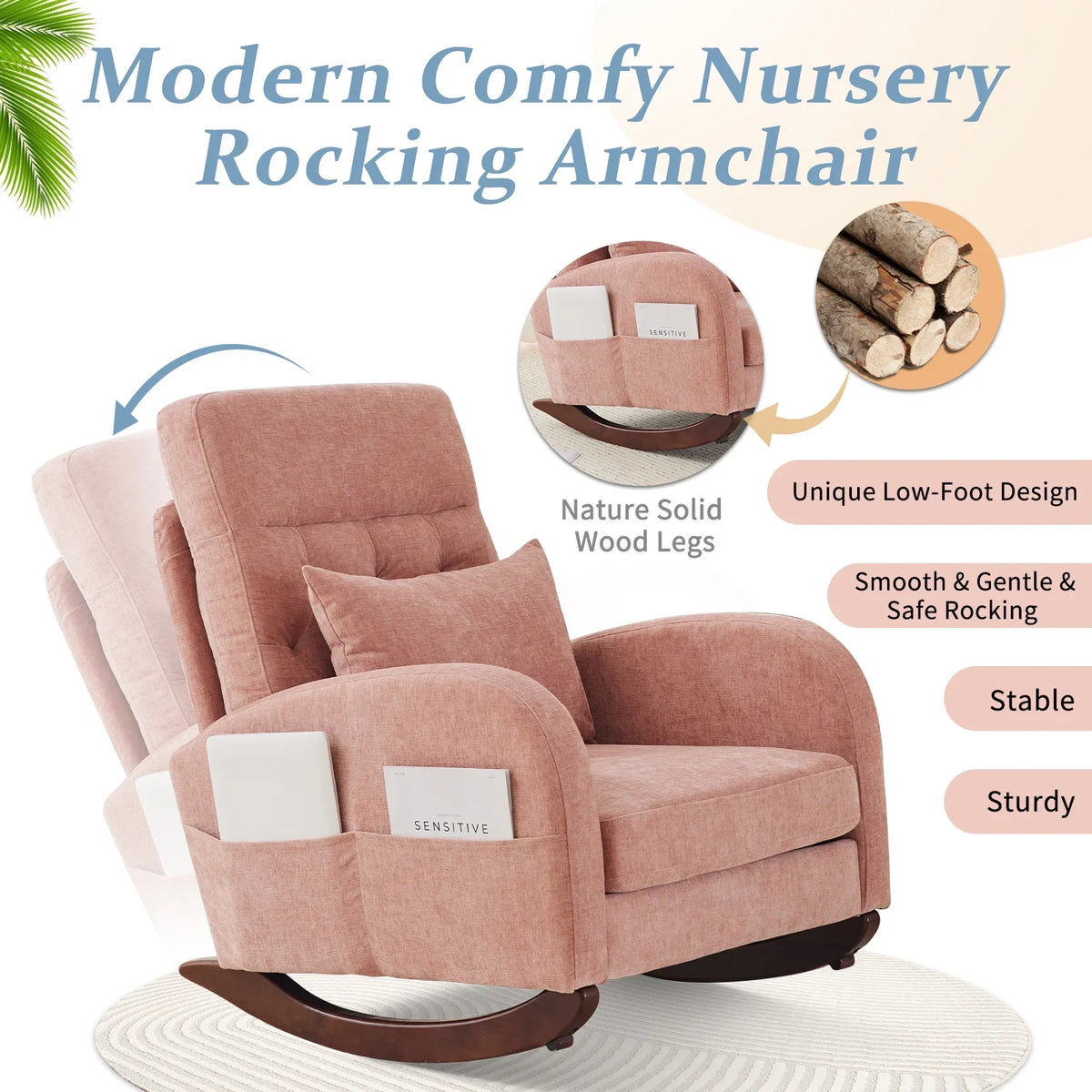 2026 NewKtaxon Rocking Accent Chair Glider Reading Chair Comfy Teddy Velvet Upholstered Single Sofa Rocker for Living Room, Nursery, Bedroom Beige