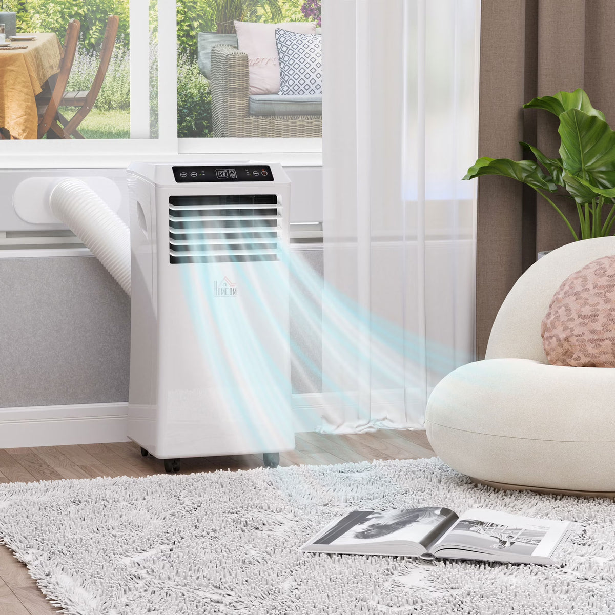 2026 NewHOMCOM 8000 BTU Mobile Portable Air Conditioner with Cooling, Dehumidifier, and Ventilating with Remote Control, 2 Speed Fans, 24-Hour Timer for Bedroom, Living Room, Home Office, White