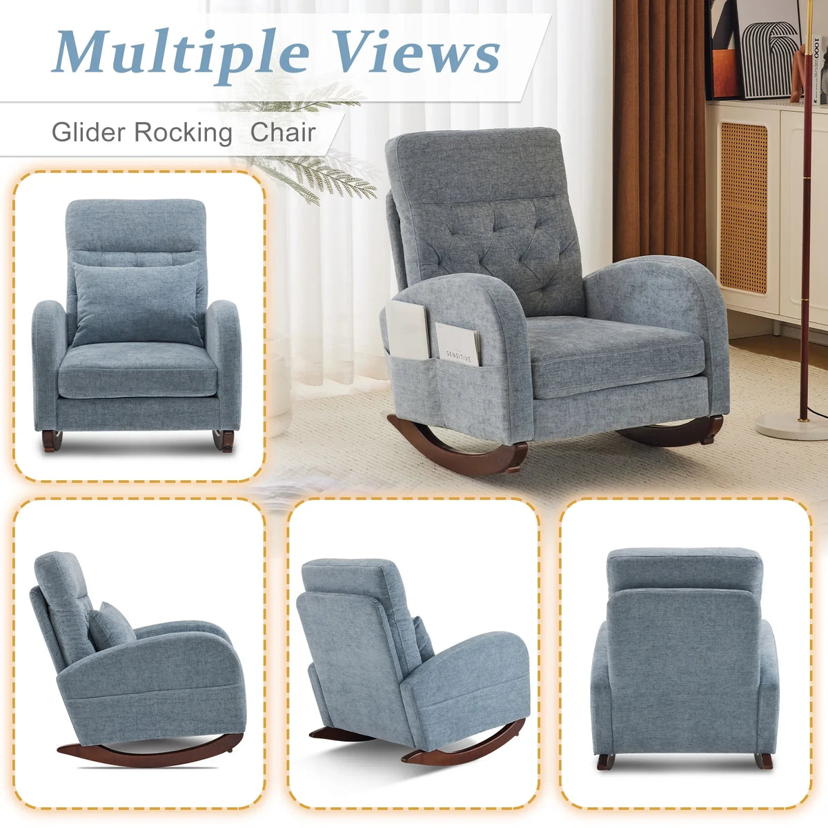 2026 NewKtaxon Rocking Accent Chair Glider Reading Chair Comfy Teddy Velvet Upholstered Single Sofa Rocker for Living Room, Nursery, Bedroom Beige