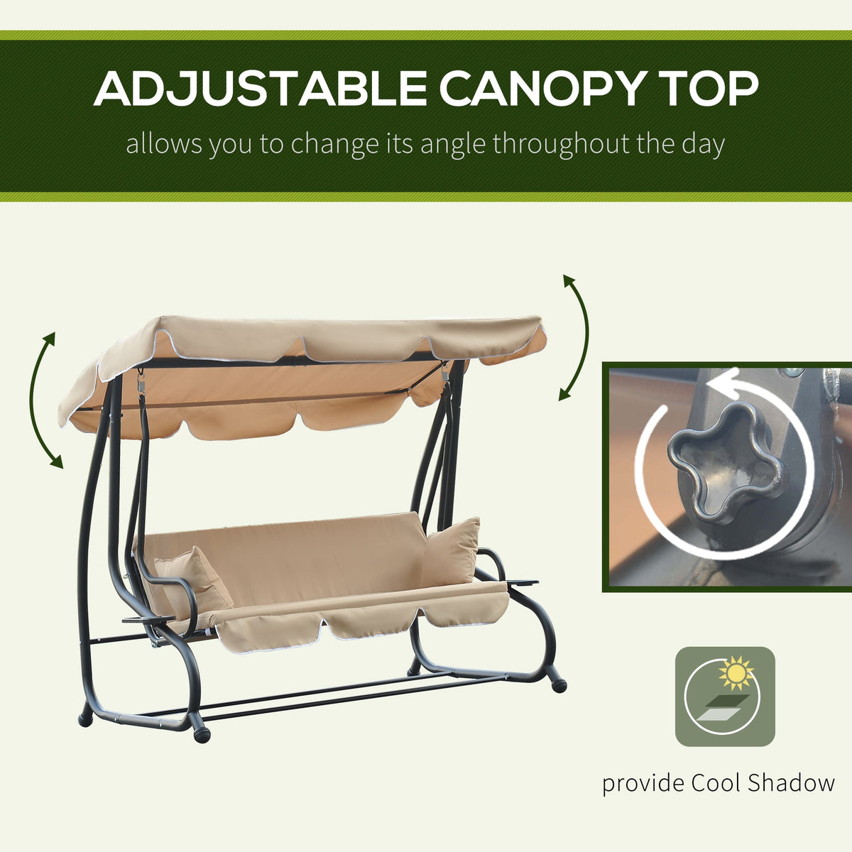 Outsunny 3-Seat Outdoor Patio Swing Chair, Beige