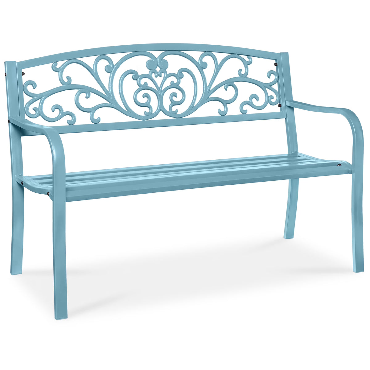 2026 NewBest Choice Products Outdoor Steel Bench Garden Patio Porch Furniture w/ Floral Design Backrest - Black
