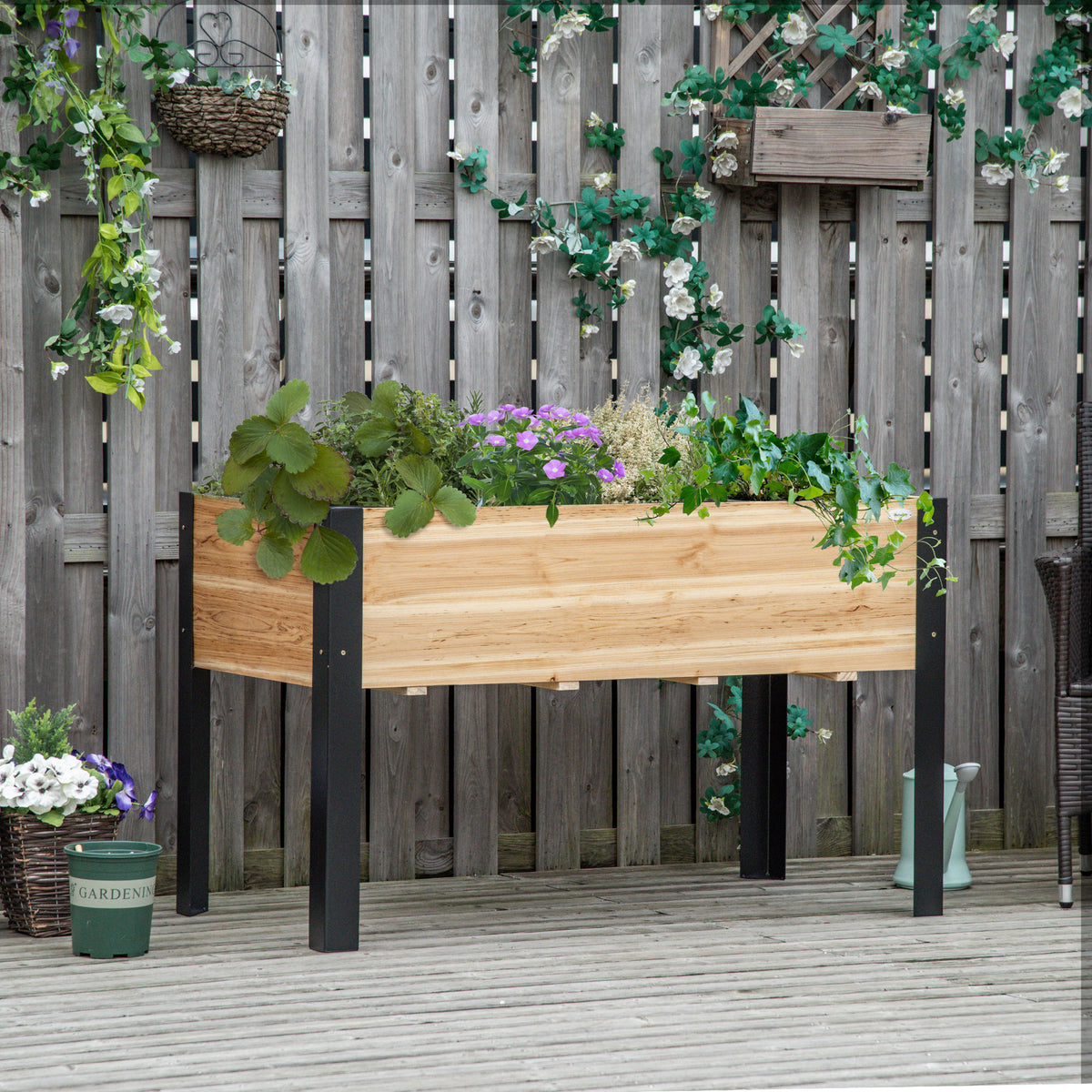 Outsunny Raised Garden Bed, Elevated Planter Box, 47''x24''x29'' with Legs, Metal Frame, Wooden Planter Pot for Backyard, Patio to Grow Vegetables, Herbs, and Flowers