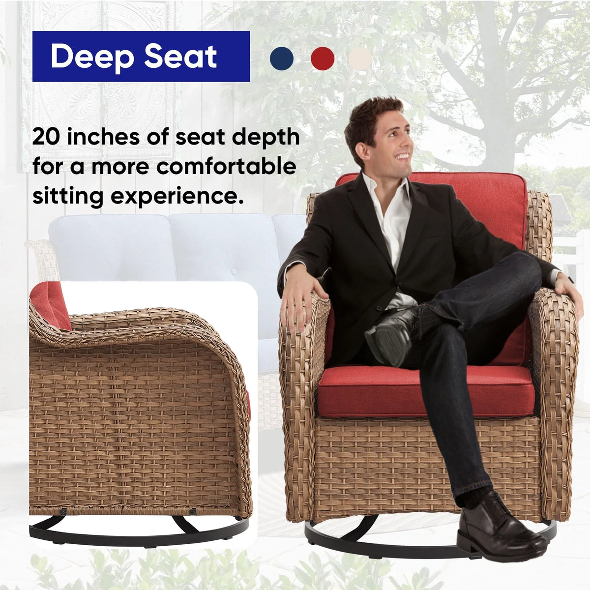 2026 NewPOCASSY 3 Piece Patio Set Outdoor Wicker Glider Rocking and Swivel Chairs with Cushions