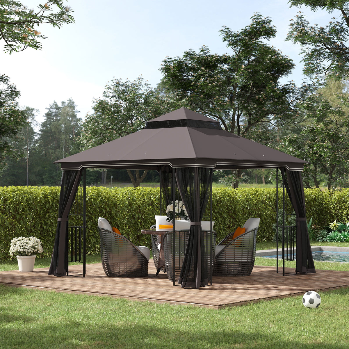 Outsunny 10'x10' Soft-top Patio Gazebo Deck Canopy, Coffee