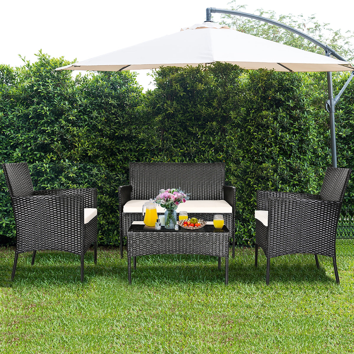 Costway 4-Piece Outdoor Patio Furniture Set Wicker Set Conversation Set for Balcony Backyard Garden Poolside