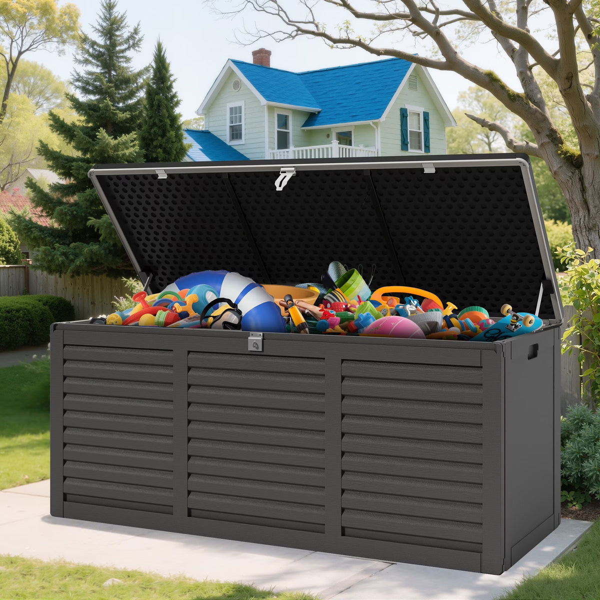 2026 NewOutdoor Storage Box, 130GAL Waterproof Deck Box, Lockable Pool Patio Storage Indoor Toy Box, Outdoor Storage Bench for Porch, Max Load Weight 500LBS
