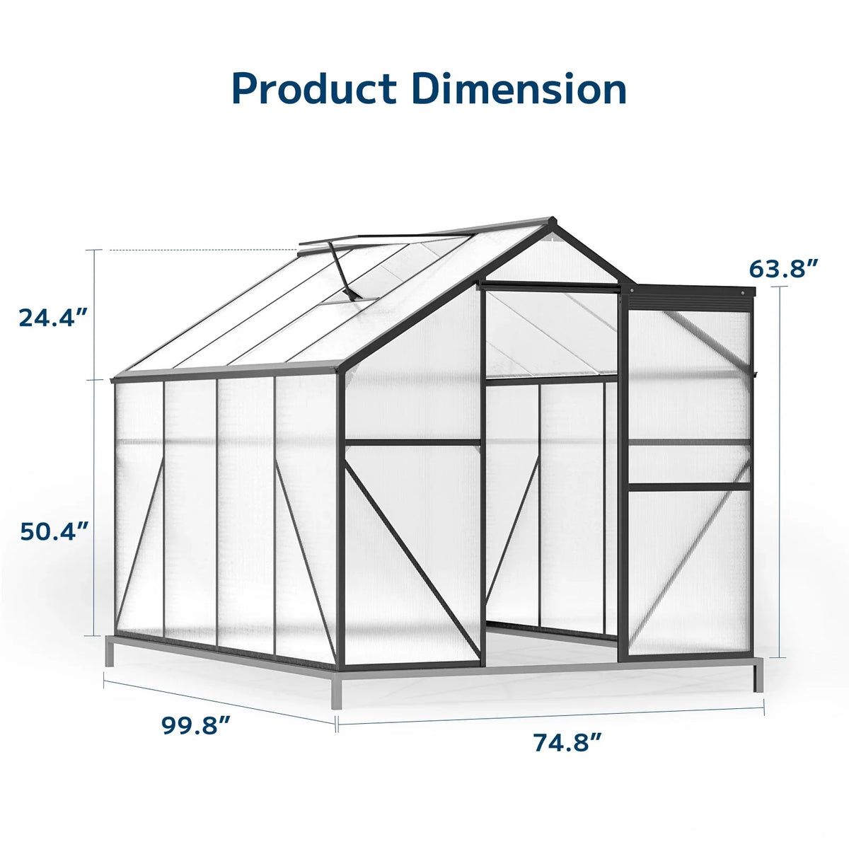 2026 NewAsofer 8x6 FT Greenhouse with Lockable Hinged Door Vent Window, Polycarbonate Walk-in Winter Greenhouse Sunroom, Black