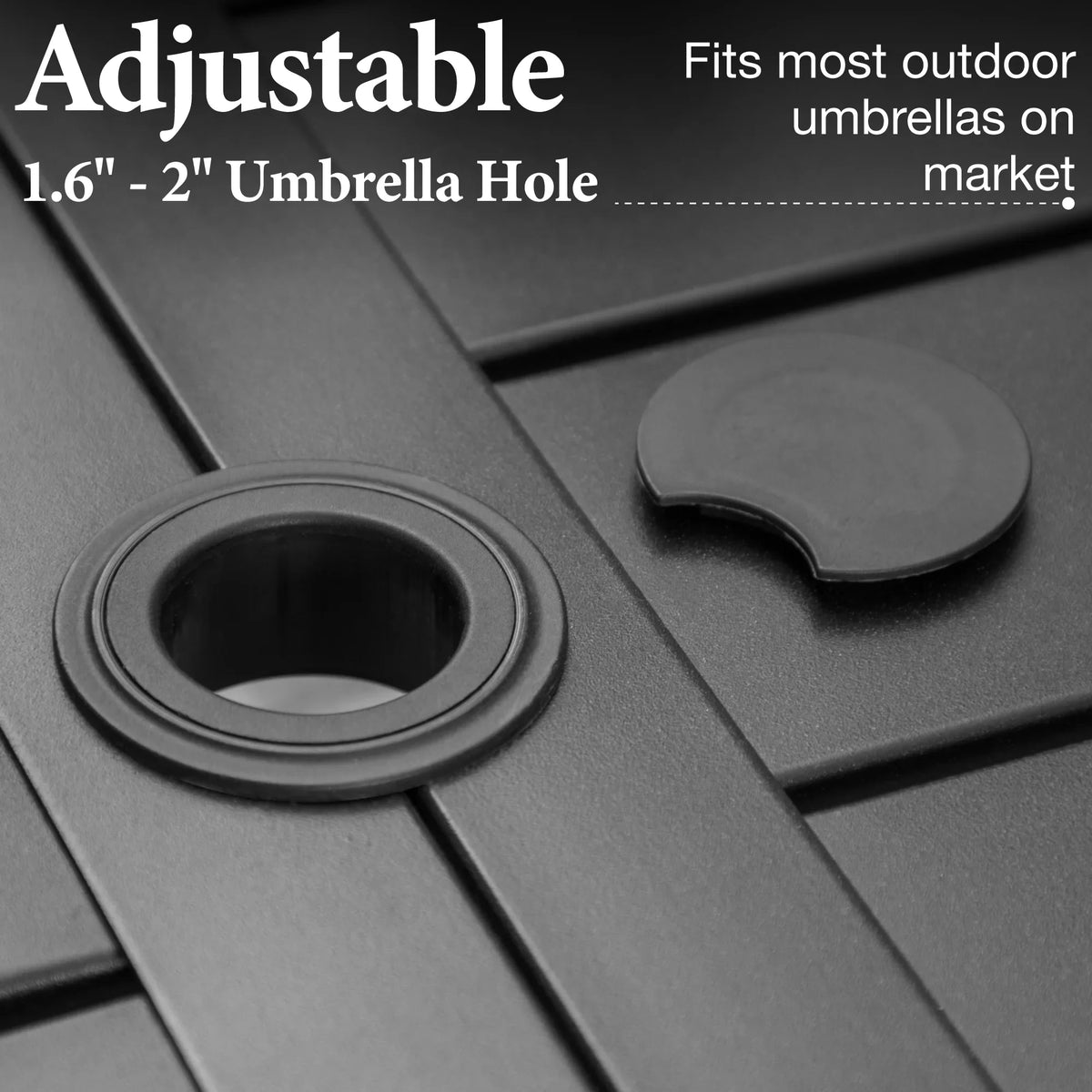 2026 NewMF Studio 6-Person Outdoor Rectangular Metal Dining Table with Umbrella Hole, All-Weather Resistance Patio Table, Black