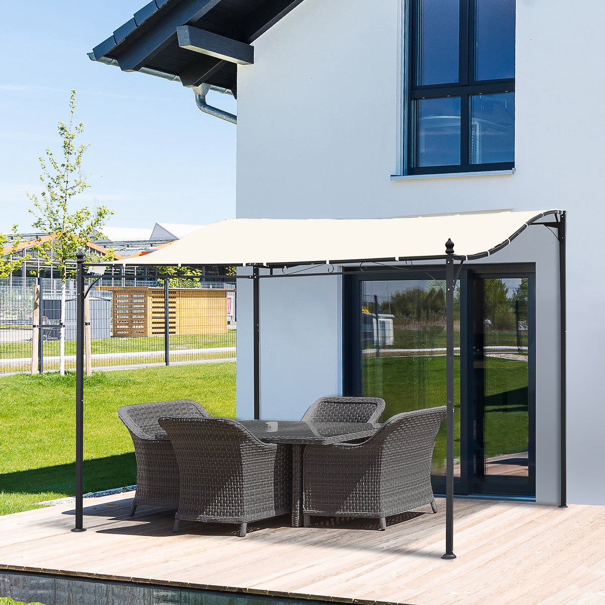 Outsunny 10'x10' Steel Pergola Gazebo Canopy Patio Outdoor Portable Sun Shelter Door Porch Cover Cream White