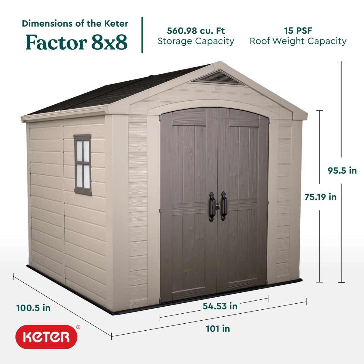 2026 NewKeter Factor 8 x 11 Foot All Weather Resin Outdoor Storage Shed, Taupe