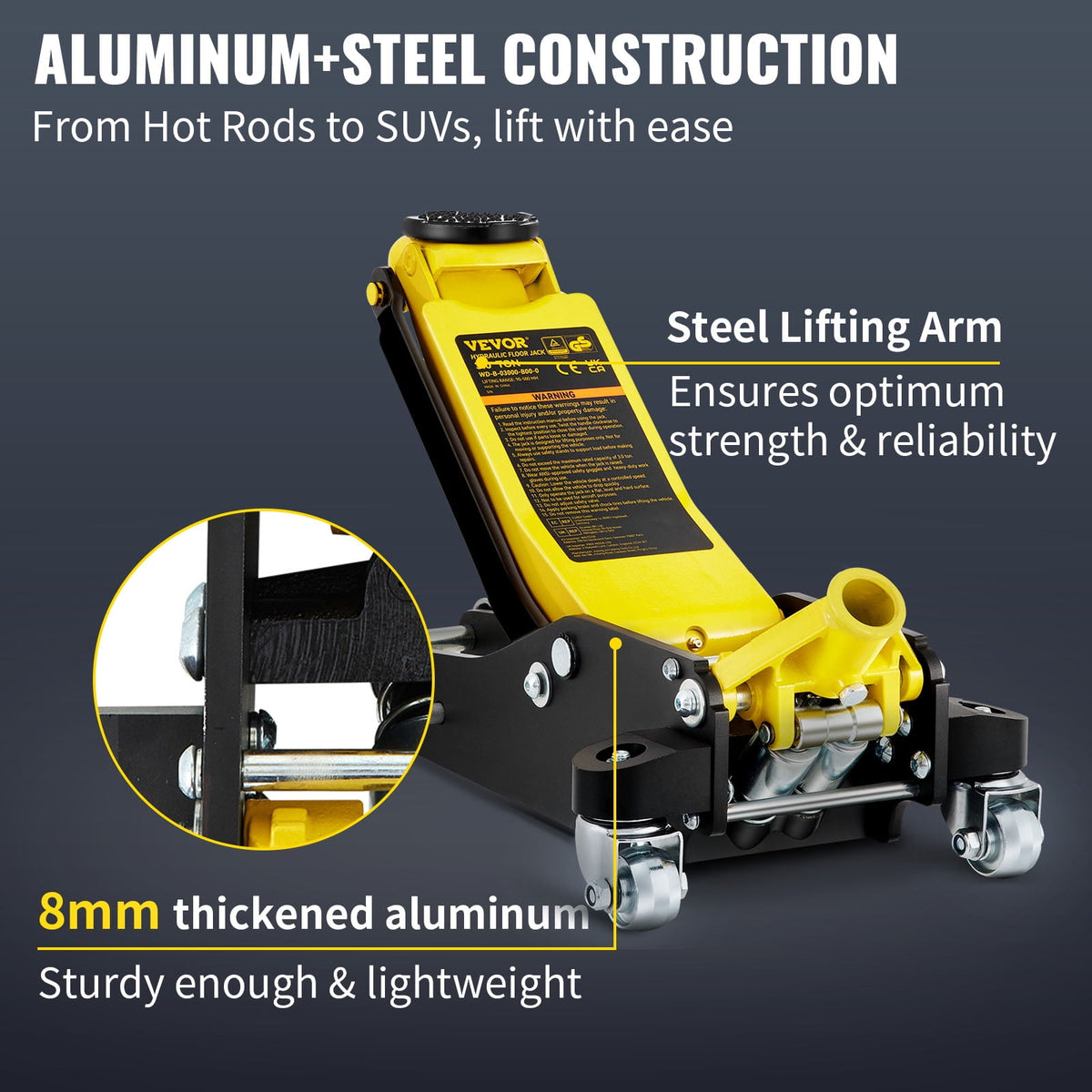 VEVOR Floor Jack, 3 Ton Low Profile Floor Jack, Aluminum and Steel Racing Floor Jack with Dual Pistons Quick Lift Pump, Floor Jack Lifting Range 3-6/11"-19-11/16"