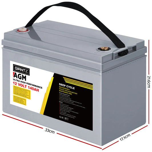 Giantz AGM Deep Cycle Battery 12V 140Ah Box Portable Solar Caravan Camping