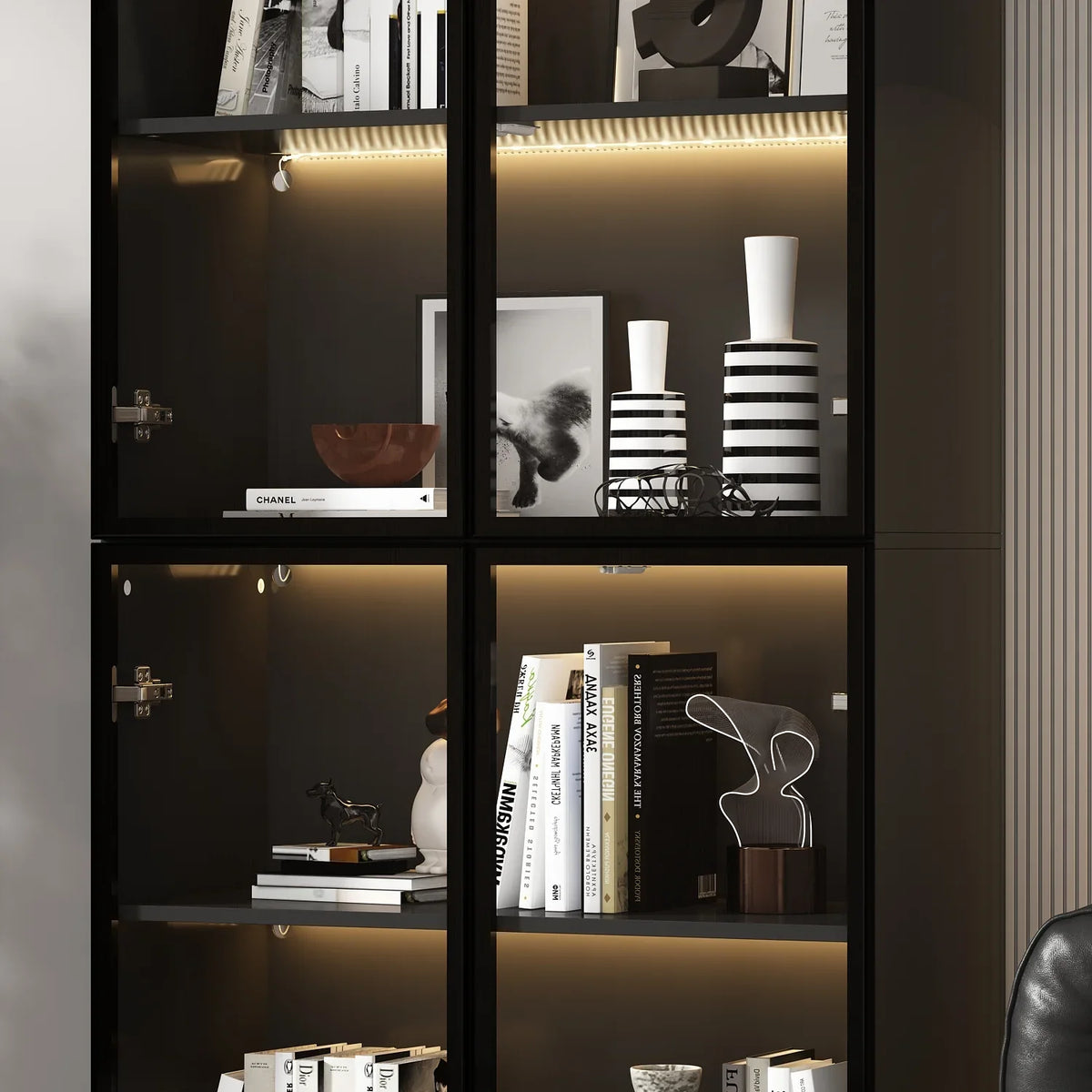 2026 NewKULAGAGA Bookcases Organizer with LED Lights, Heavy Duty Display Cabinet with Glass Door for Living Room, 31.5" Wide