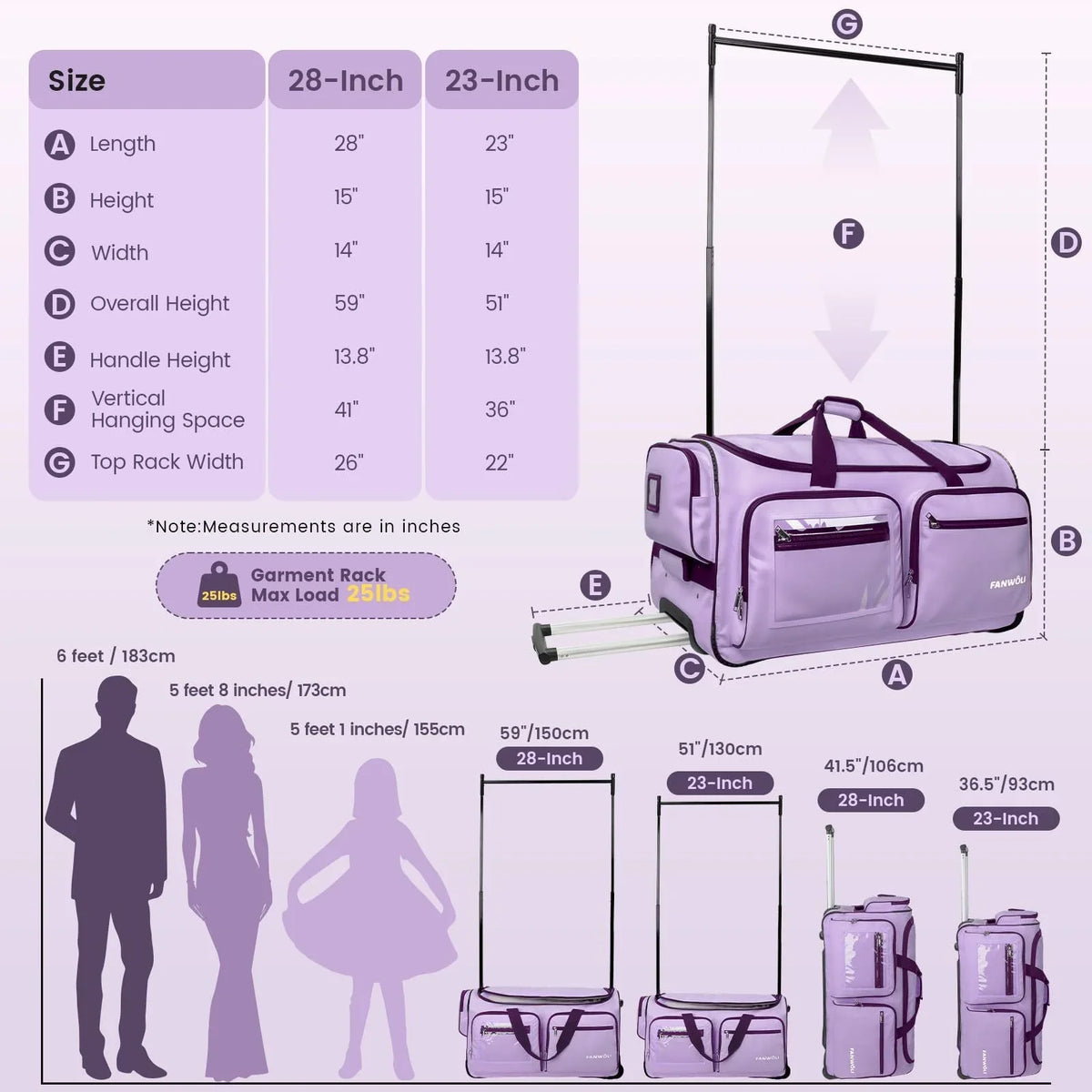 2026 NewFegat Dance Bag with Garment Rack - 28"Collapsible Rolling Competition Dance Duffle Bag Lightweight Costume Wheeled Suitcase for Dancers Shows Livestreamer Athletes
