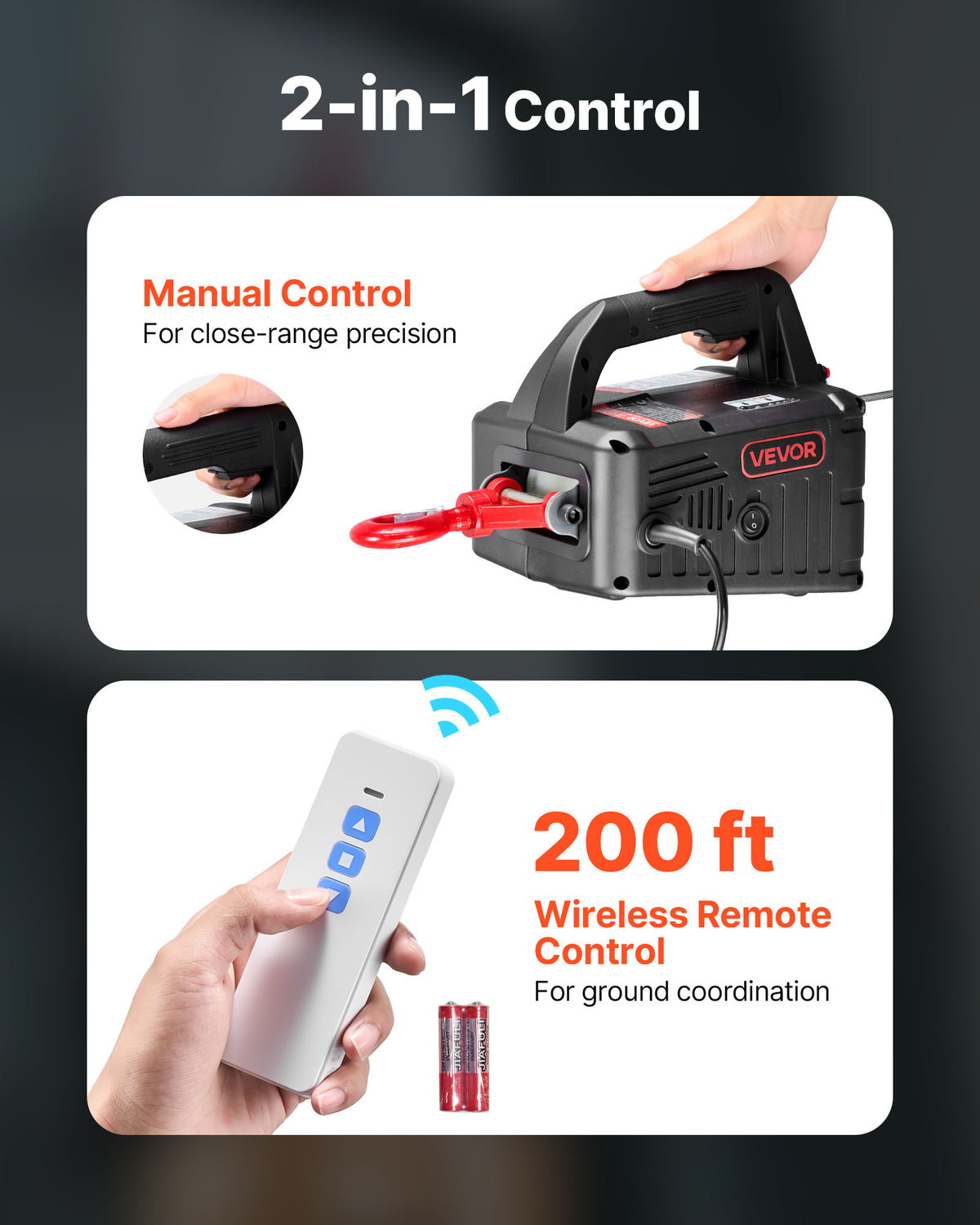 VEVOR 2-in-1 Electric Hoist Winch, 1100 lbs Capacity, 1500W Portable Power Winch Crane, 25 ft Lifting Height, 16.4 ft/min with Manual and Wireless Remote Control