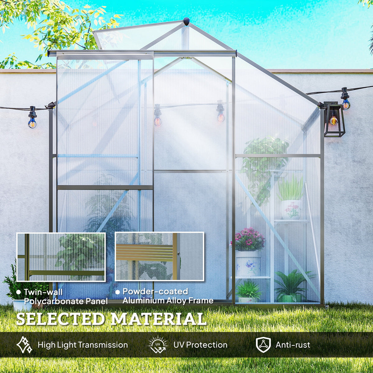 Outsunny 6' x 2.5' Polycarbonate Greenhouse Aluminium Walk-in Green House