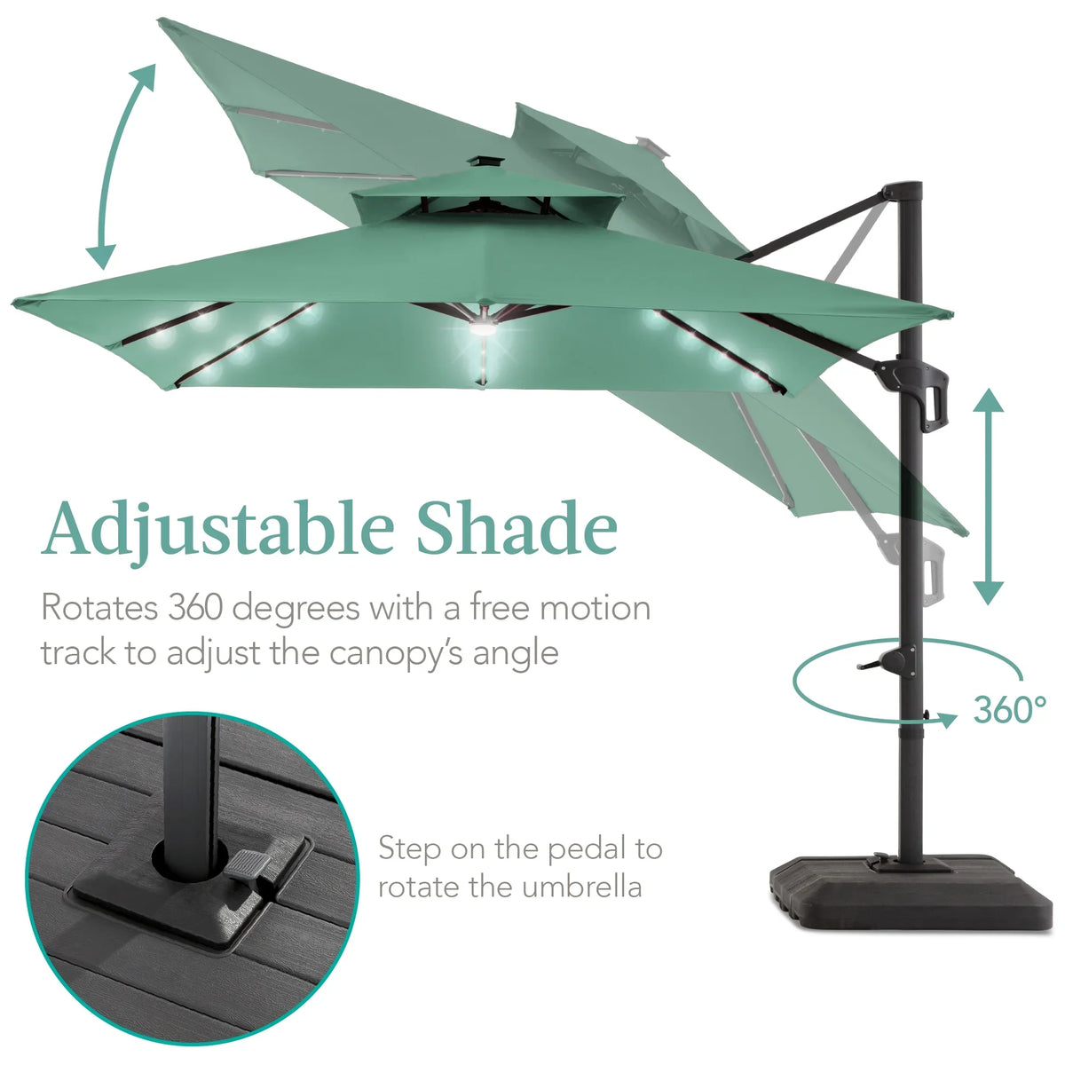 2026 NewBest Choice Products 10x10ft 2-Tier Square Outdoor Solar LED Cantilever Patio Umbrella w/ Base Included - Tan