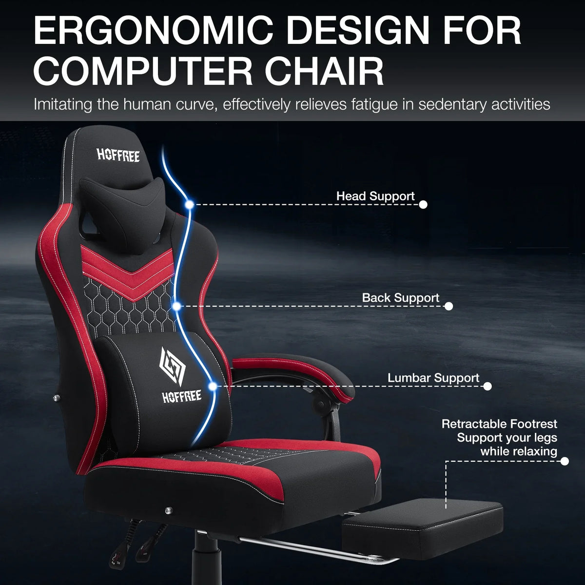 2026 NewHoffree Gaming Chair with Massage Fabric Office Chair with footrest for Adults, Ergonomic Gamer Chair with Headrest and Lumbar Support for Office Gaming, 440 LBS